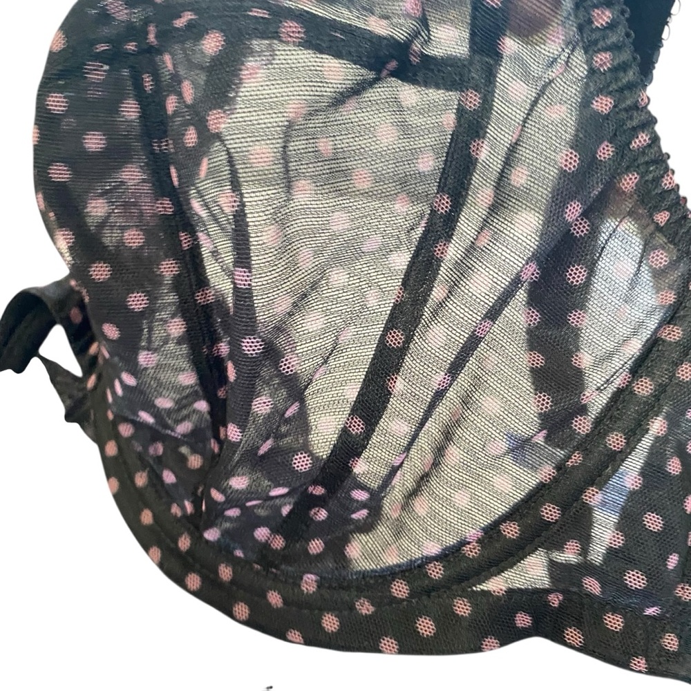 Elomi Betty Underwire Plunge Bra Black Pink Sheer Polka Dot Lace Embroidery 40F - Picture 6 of 11